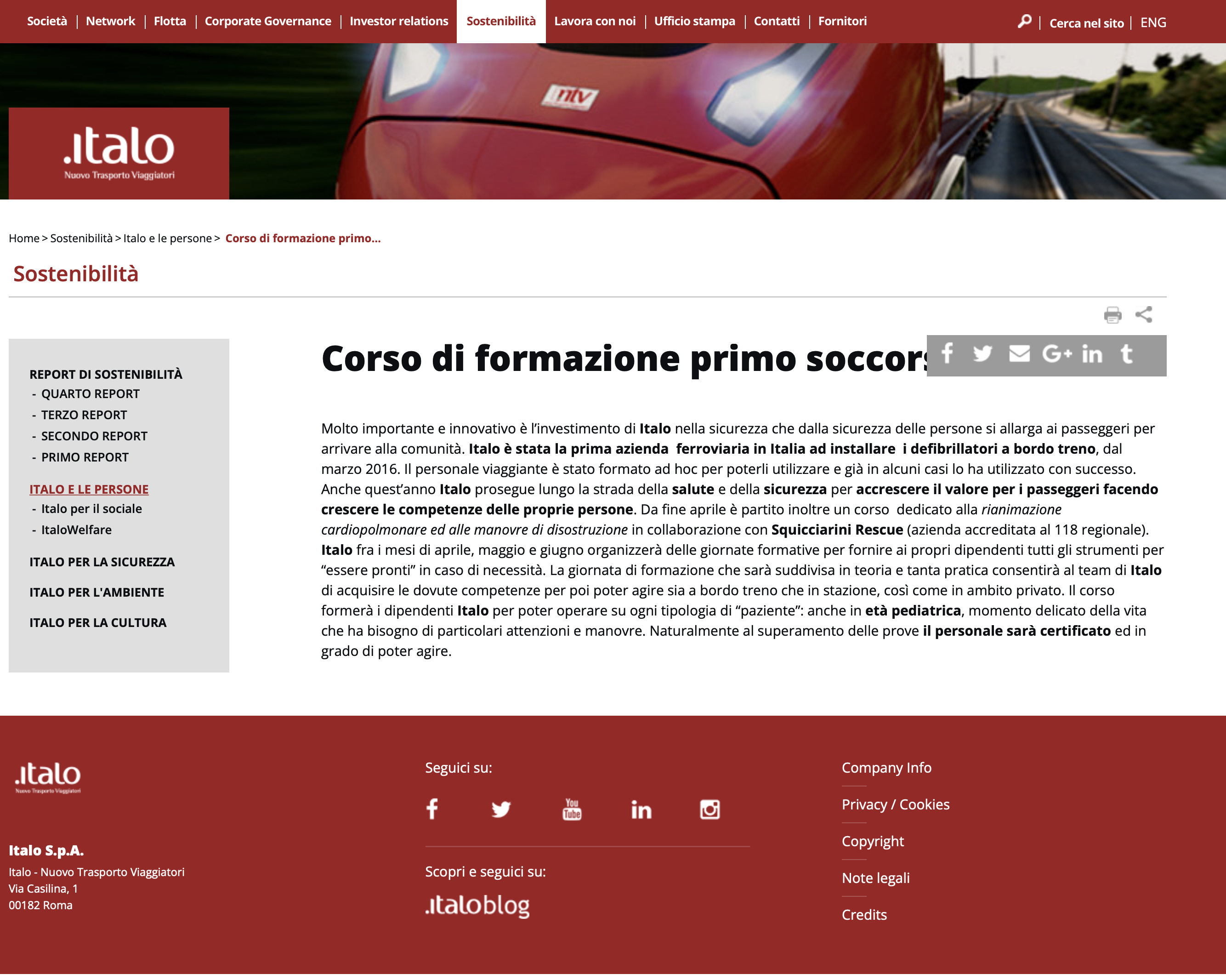 Dal 2016 con Italotreno per un innovativo progetto di cardioprotezione unico in Europa con BLS(d) Heartsaver American Heart Association
